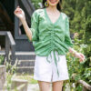 Áo sơ mi nữ cổ tim rút dây Green 2
