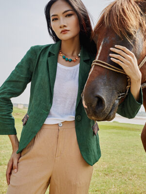 Áo blazer túi phối thổ cẩm Green 1