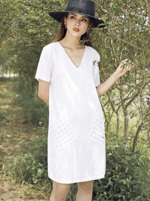 Váy đầm túi đan White