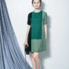 Váy đầm nhung phối 3 màu Green 2