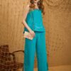Quần xẻ gấu, cạp chun sau Turquoise 1