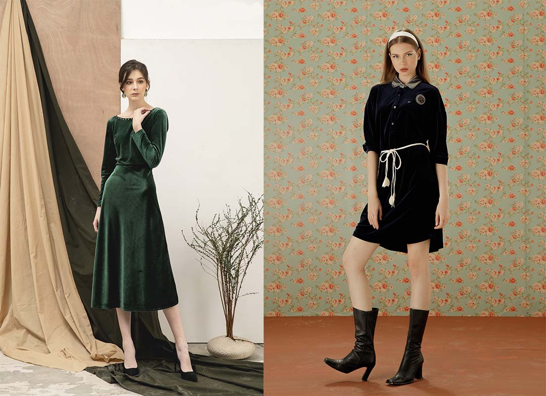 Những cô gái của Zofal trong chiếc váy nhung kết hợp cùng boots cao cổ và giày cao gót