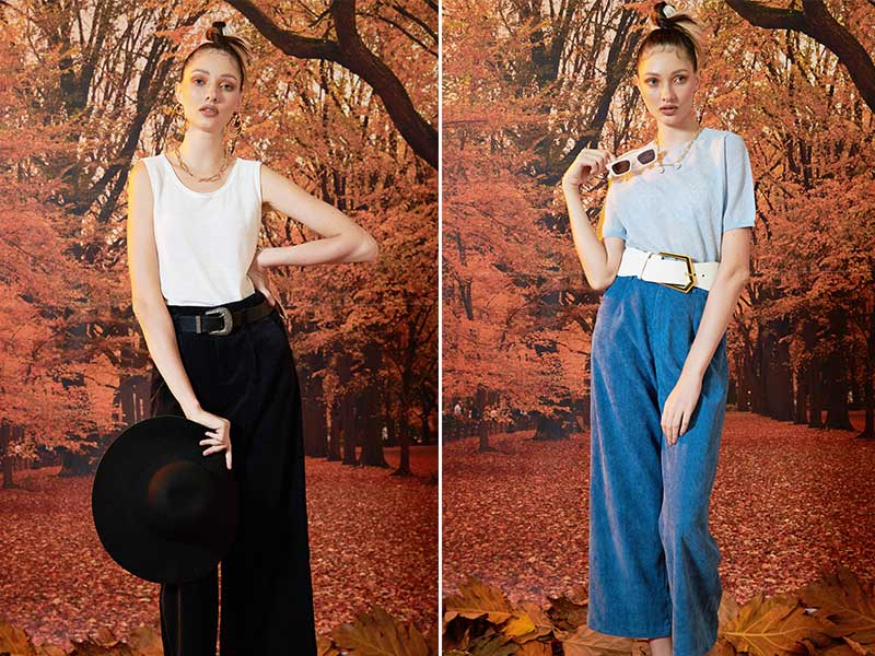 Quần nhung mix cùng áo sơ mi tay lỡ và belt to bản