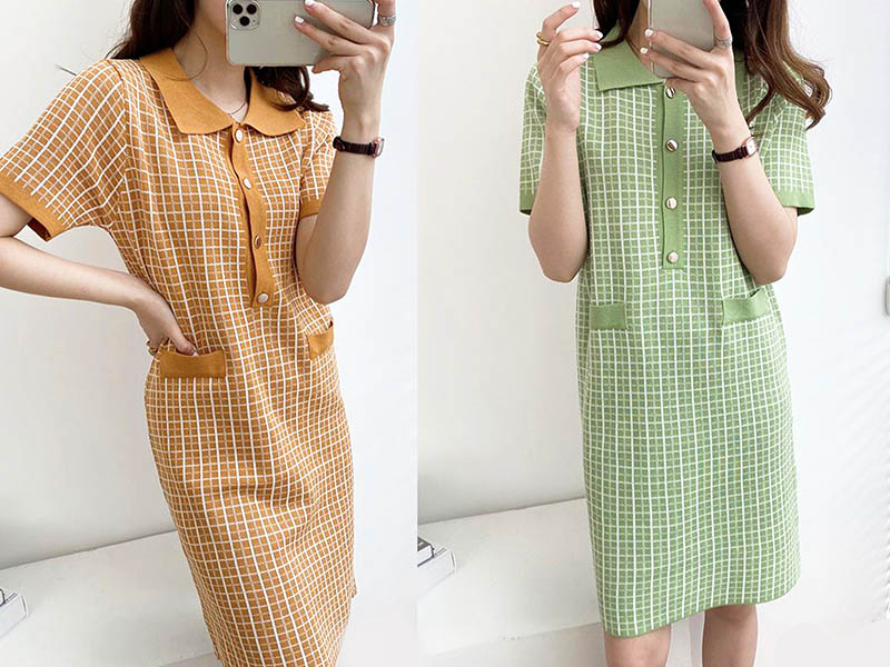 Váy caro dáng suông màu xanh lạ mắt với thiết kế đơn giản, thanh lịch