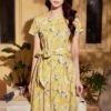 Váy đầm xếp ly chân váy, đai liền Yellow Floral 1