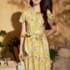 Váy đầm xếp ly chân váy, đai liền Yellow Floral 4