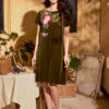Váy đầm nhung thêu hoa Olive -5