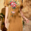 Váy đầm nhung thêu hoa Yellow -2