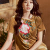 Váy đầm nhung thêu hoa Yellow -4