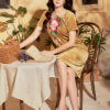 Váy đầm nhung thêu hoa Yellow -5