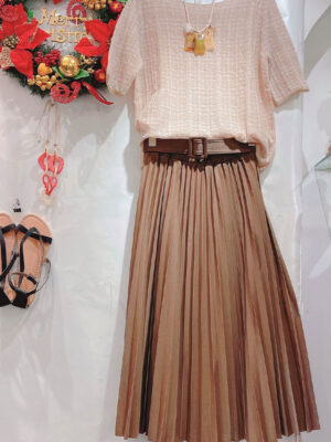 Chân váy dập ly kèm đai Brown 1