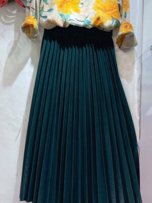 Chân váy dập ly kèm đai Dark Green