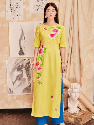 Bộ áo dài vẽ tay vẽ hoa Yellow 5