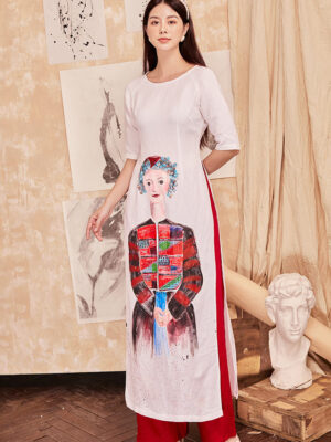 Áo dài vẽ tay cô gái dân tộc White 2