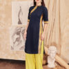Áo dài cổ tàu phối thổ cẩm Navy 5
