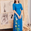 Áo dài vẽ tay hoa cúc Blue 3
