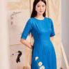 Áo dài vẽ tay hoa cúc Blue 4