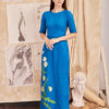 Áo dài vẽ tay hoa cúc Blue 5