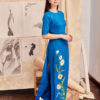 Áo dài vẽ tay hoa cúc Blue 1