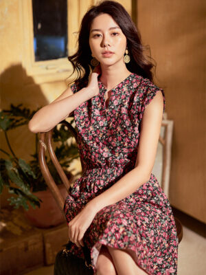 Đầm hoa chun eo Black Floral 1
