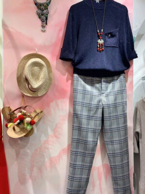 Quần côn cạp chun sau Grey Stripe
