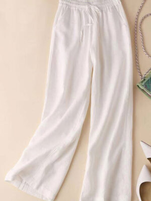 Quần ống rộng cạp chun White