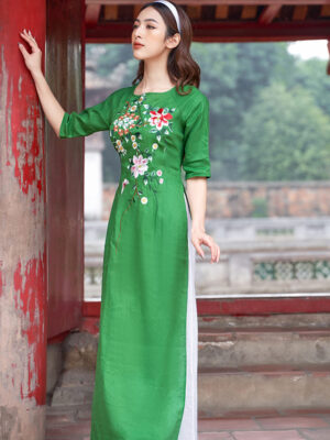 Bộ áo dài thêu hoa Green 4