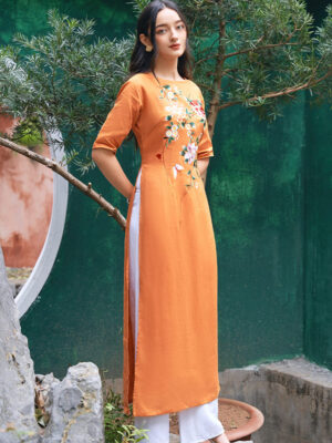 Bộ áo dài thêu hoa Orange 1