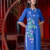 Bộ áo dài vẽ tay vẽ hoa Blue 2