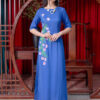Bộ áo dài vẽ tay vẽ hoa Blue 3