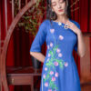 Bộ áo dài vẽ tay vẽ hoa Blue 4