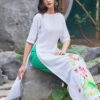 Bộ áo dài vẽ tay hoa sen White 2
