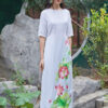 Bộ áo dài vẽ tay hoa sen White 3