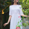 Bộ áo dài vẽ tay hoa sen White 4