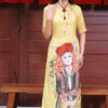Bộ áo dài vẽ tay cô gái dân tộc Yellow 4