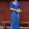 Bộ áo dài vẽ tay vẽ hoa Blue 2