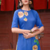 Bộ áo dài vẽ tay vẽ hoa Blue 3