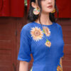 Bộ áo dài vẽ tay vẽ hoa Blue 1