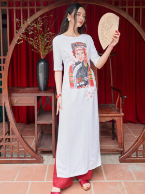 Bộ áo dài vẽ tay cô gái dân tộc White 3