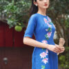 Bộ áo dài vẽ tay vẽ hoa Blue 2