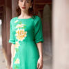 Bộ áo dài vẽ tay vẽ hoa Green 2