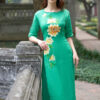 Bộ áo dài vẽ tay vẽ hoa Green 3