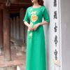 Bộ áo dài vẽ tay vẽ hoa Green 4