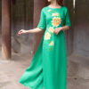 Bộ áo dài vẽ tay vẽ hoa Green 1