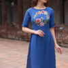 Bộ áo dài vẽ tay vẽ hoa Blue 4
