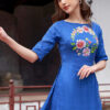 Bộ áo dài vẽ tay vẽ hoa Blue 5