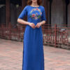 Bộ áo dài vẽ tay vẽ hoa Blue 1