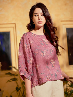 Áo cánh dơi tay phồng Purple Floral 2