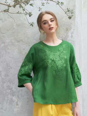 Áo babydoll thêu ngực Green 2