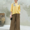 Áo sơ mi nữ cổ tàu thêu hoa Yellow 1